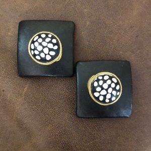 Vintage Clip-On Black Leather Handmade Earrings